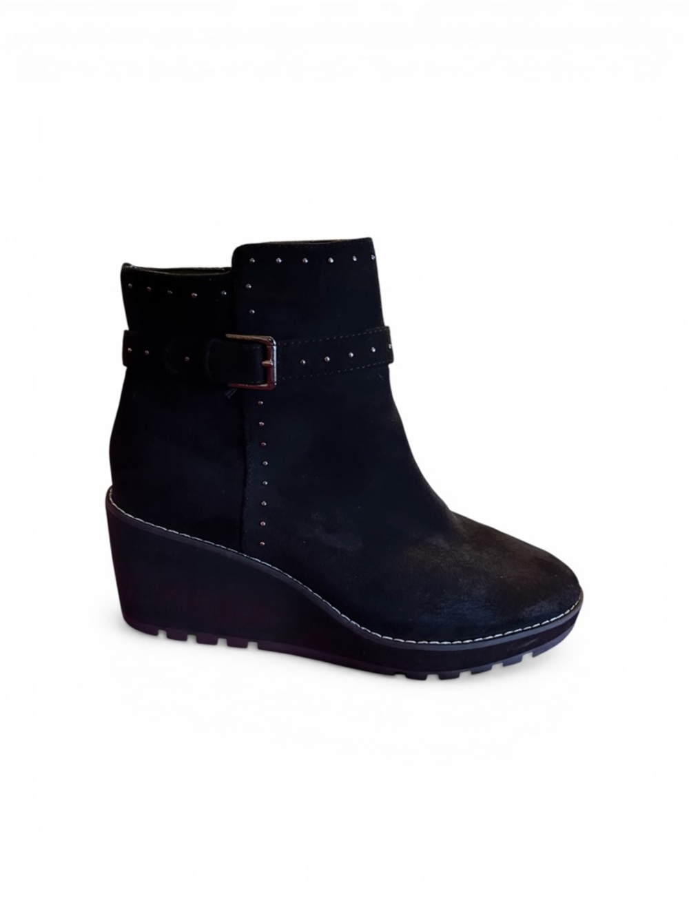 Anne Klein Black Studded Wedge Pamela Water Resistant Ankle Boot Sz 9 Like New
